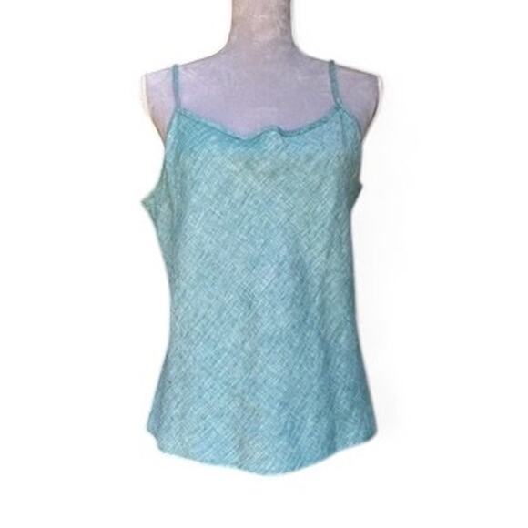 BRYN WALKER 100% Linen Tank Top Blue Aqua Spaghetti Strap Cami USA Made M - Picture 1 of 6